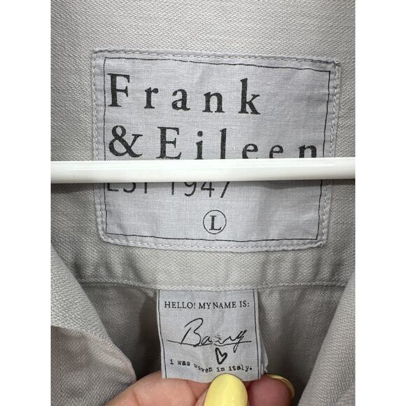 Frank & Eileen Gray Barry Button Front Fitted Shirt distressed hem Size Large - Picture 2 of 5